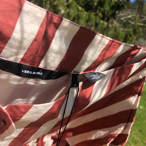 VERO MODA | XL | Masala Delta Button Red Striped Dress 100% Organic Cotton NWT - Picture 10 of 14